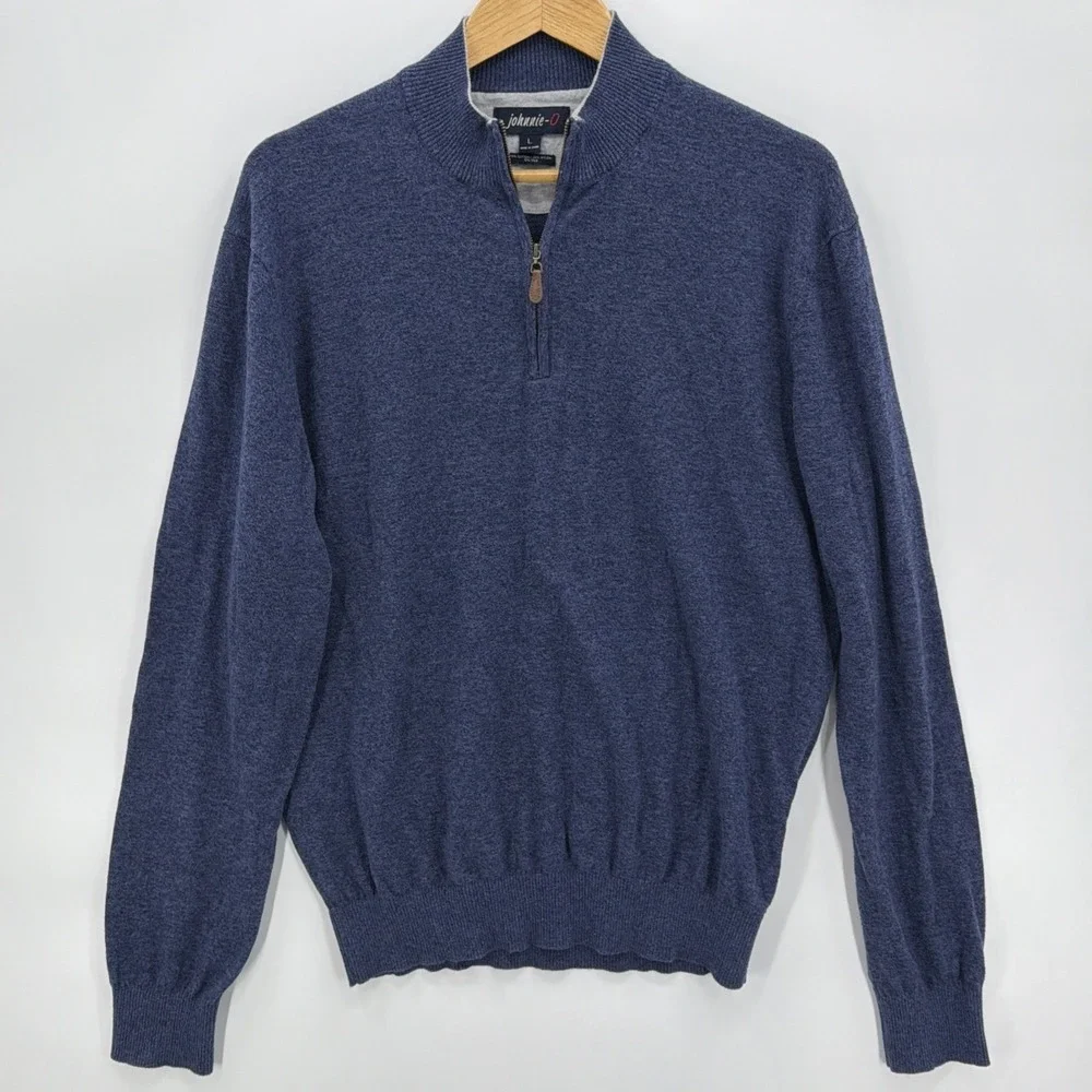 Johnnie-O Men's Large Helios Blue 1/4 Zip Pullover Sweater Cotton Silk Blend